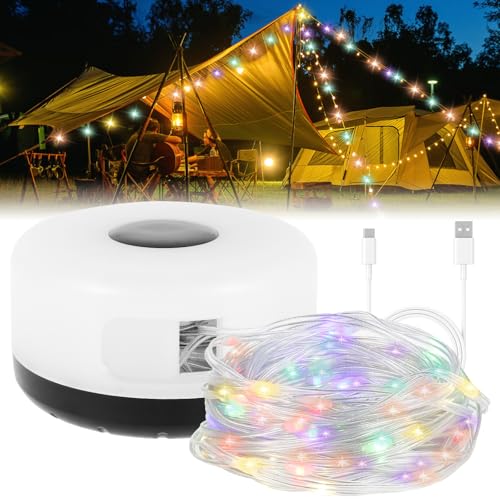 Lichterkette Draht 10 m Lang 7 Modi Wasserdicht 1800 mA LED lichterkette mit USB Anschluss Lichterkette Außen Innen Outdoor Lichterkette für Weihnachten Schlafzimmer Party Hochzeit Baumdeko (Bunt) von KTCINA