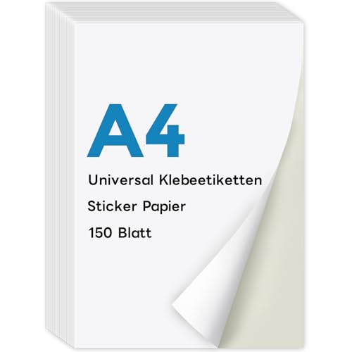 KTRIO A4 Sticker Papier zum Bedrucken 150 Blatt, Stickerpapier zum Selbstklebende Etikettenpapier Super selbstklebend, Bedrucken Sie Ihre Eigenen, Aufkleber für Laser und Tintenstrahldrucker von KTRIO