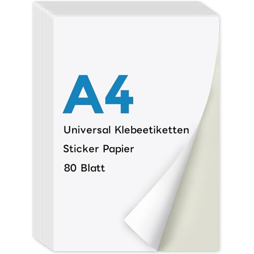 KTRIO A4 Sticker Papier zum Bedrucken 80 Blatt, Stickerpapier zum Selbstklebende Etikettenpapier Super selbstklebend, Bedrucken Sie Ihre Eigenen, Aufkleber für Laser und Tintenstrahldrucker von KTRIO