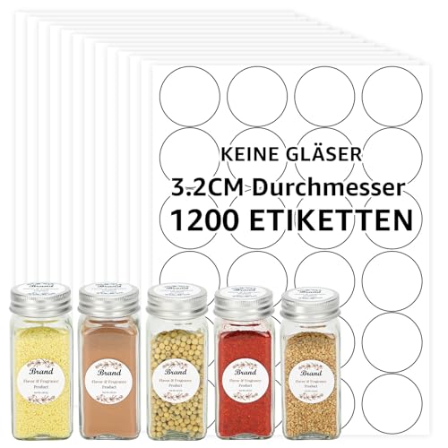 KTRIO Gewürzetiketten Selbstklebend (1200 Stück),Waschbar Küche Organisatoren und Lagerung Etiketten, Beschreibbar Leer Gewürze und Gewürze Sets Etiketten Aufkleber für Gläser Container (Weiß) von KTRIO