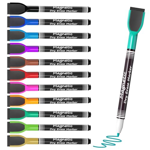 KTRIO Whiteboard Marker Magnetische Trocken Whiteboard Stifte Abwischbar Whiteboard Stifte mit Schwamm, Magnetisch Haftend, Radierbarer Whiteboard-Marker für Büro und Schule (12 Farben, 12 Stück) von KTRIO