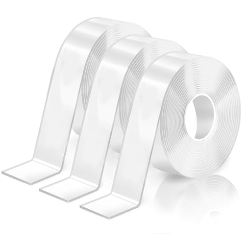 KU 5m Doppelseitiges Klebeband Transparent Extra Stark 3 Rollen Waschbares Spurloses Nano Tape Abnehmbar und Wiederverwendbar Double Sided Tape Dünn für Teppich, Küche, Auto, Zuhause oder Draußen von KU