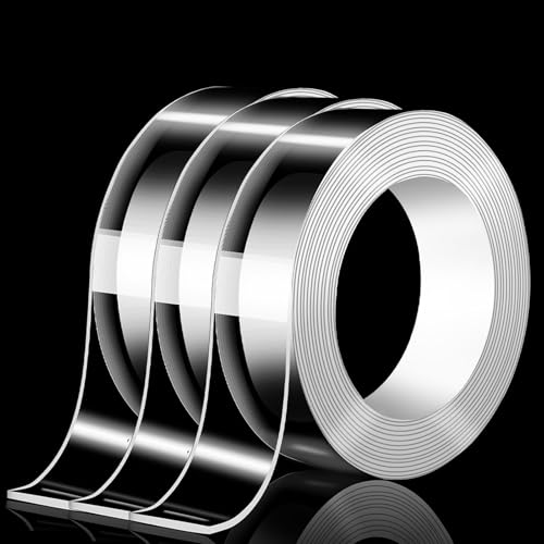 KU 3Pcs 5m Doppelseitiges Klebeband Transparent Extra Stark Waschbares Spurloses Nano Tape Abnehmbar und Wiederverwendbar Double Sided Tape Dünn für Teppich, Küche, Auto, Zuhause oder Draußen von KU