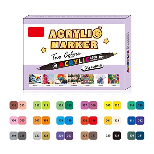 KUAIYIJU Acryl-Marker, 36 Farben, Doppelspitze, langlebig, schnell trocknend, für Kritzeleien, Scrapbooking, Kartenherstellung, bunte Textmarker für Notizen von KUAIYIJU