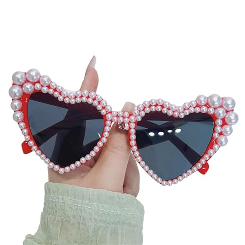 KUAIYIJU Elegante Herz-Sonnenbrille UV400 Perle Sonnenbrille Casual Blings Sonnenbrille für besondere Versammlungen Cosplays Party von KUAIYIJU