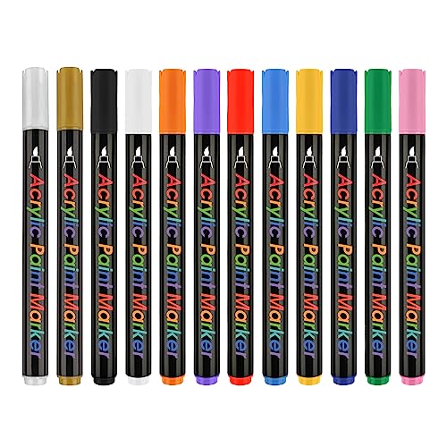 KUAIYIJU Multifunktionale Farbstifte, 12 Farben, Acrylfarben-Marker, schnell trocknende Marker, Zeichenstifte für Erwachsene und Kinder, 12 Farben, schnelltrocknende Stifte, Acrylfarben-Marker, von KUAIYIJU