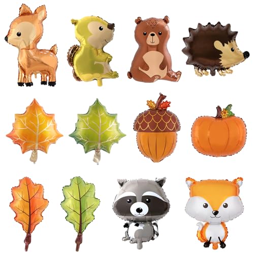 12pcs Woodland Tiere Ballons, KUAOOAUK Wald Tier Ballons, Tier Geburtstag Party Dekorationen, Wald Folie Ballon Tier Kit für Baby Dusche Kinder Jungen Mädchen von KUAOOAUK