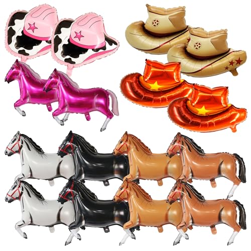 16 Stück Western Party Luftballons, KUAOOAUK Große Folie Pferd Ballons, Western Themed Ballons Cowboy Luftballons mit Cowboy Hut für Western Cowboy Party Rodeo Dekor Supplies von KUAOOAUK