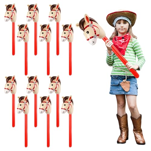 KUAOOAUK 12 Stück Aufblasbares Pferdekopf, Horse Head Stick Ballon, netter 37 Zoll Pferd Stick für Kinder Pferd Geburtstag Dekorationen Weihnachten Cowgirl Cowboy Party Supplies von KUAOOAUK