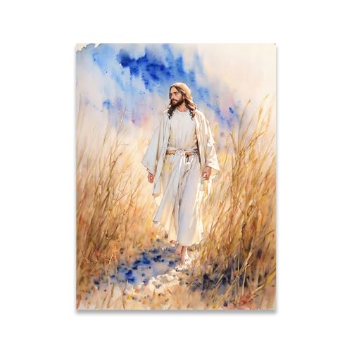 Aquarell Jesus Portrait Christlicher Gott Wandkunst Christus Poster Drucke Leinwand Gemälde Wandbilder für Wohnzimmer Heimdekoration (Jesus 04, 30,5 x 45,7 cm, ungerahmt) von KUBAPIG