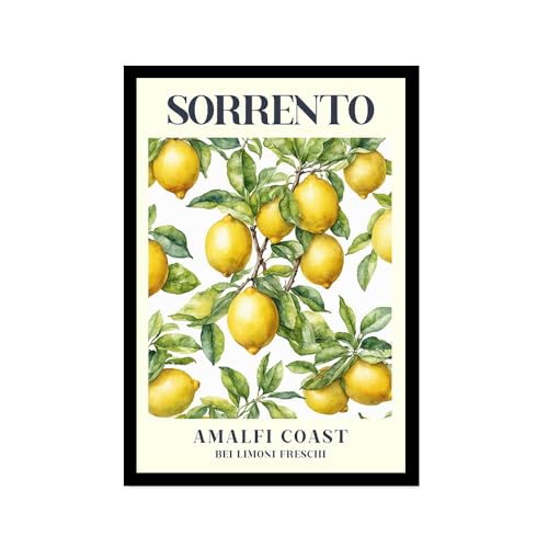 Sorrento Zitrone Amalfi Coastbei Limoni Freschi Wandkunst Leinwand Gemälde Obstdrucke Moderne Küche Poster Bilder Esszimmer Home Bar Cafe Dekor (SKU2, 30 x 45 cm), schwarzer Holz-Bilderrahmen) von KUBAPIG