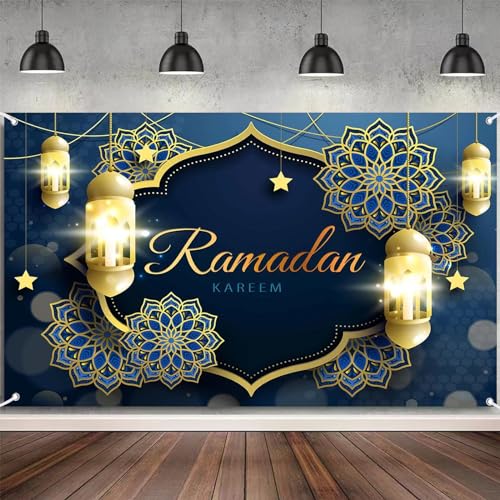 KUBDPQOR Mubarak Dekoration Banner, Ramadan Mubarak Dekoration, Mubarak Dekoration, muslimische deko, Ramadan deko für Zuhause Muslim Ramadan Eid Al Fitr Partyzubehör, 180 x 110 cm von KUBDPQOR