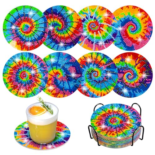 Diamond Painting Untersetzer DIY 8er Set Erwachsene Untersetzer mit Halter,5D Diamond Painting Kinder Art,Basteln Erwachsene Kreativ Set Runden Anfänger Diamond Painting von KUBFDL