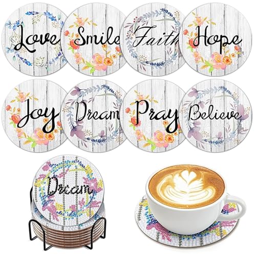 Diamond Painting Untersetzer DIY 8er Set Erwachsene Untersetzer mit Halter,5D Diamond Painting Kinder Art,Basteln Erwachsene Kreativ Set Runden Anfänger Diamond Painting von KUBFDL