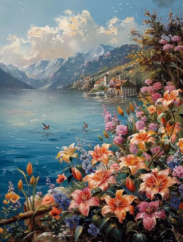 Blume Malen Nach Zahlen, Malen Nach Zahlen Erwachsene Landschaft, Paint by Numbers Adult Kit Mit 3-Pinseln und Acrylfarbe, DIY Handgemalt Ölgemälde Basteln Erwachsene, Geschenke, 100x130 cm 7-3534 von KUEAJIOU