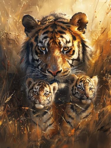 KUEAJIOU Tiger Malen Nach Zahlen, Malen Nach Zahlen Erwachsene Tier, Paint by Numbers Adult Kit Mit 3-Pinseln und Acrylfarbe, DIY Handgemalt Ölgemälde Basteln Erwachsene, Geschenke, 100x135 cm 3-8442 von KUEAJIOU