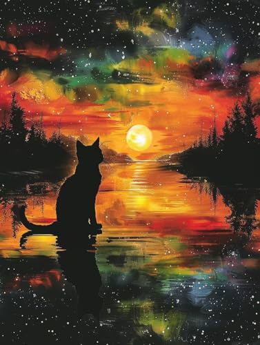 Malen Nach Zahlen Katze, Malen Nach Zahlen Erwachsene Sonnenuntergang, Malen Nach Zahlen ab 7 Jahre Mädchen, DIY Handgemalt Ölgemälde Kit Mit 3 Pinseln und Acrylfarbe, Geschenke, 70 x 140 CM T-5725 von KUEAJIOU