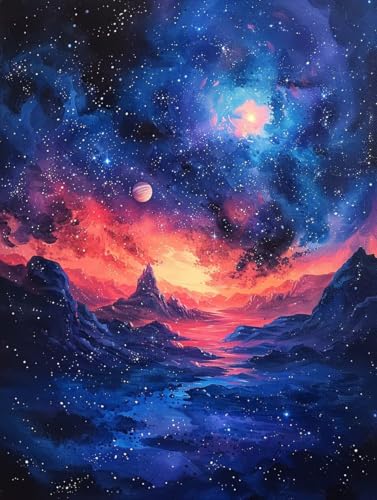 Malen Nach Zahlen Sonnenuntergang, Malen Nach Zahlen Erwachsene Sternenhimmel, Malen Nach Zahlen ab 7 Jahre Mädchen, DIY Handgemalt Ölgemälde Kit Mit 3 Pinseln und Acrylfarbe, 100 x 200 CM 9-7965 von KUEAJIOU