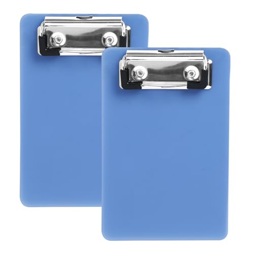 2 Stück Mini Klemmbrett, 10 x 15cm Kunststoff Klemmbretter, Kleine Klemmbretter mit Stifthalter,Klemmbrett klammer für Notizblöcke,Quittungen,Taschenlisten (Blau) von KUEEA