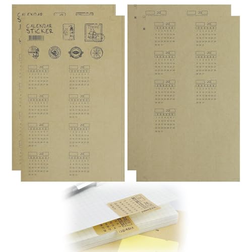 KUEEA Kalender Sticker 2PCS – Selbstklebende Planer Sticker aus Kraftpapier, Handgeschriebene Jahreskalender Aufkleber für Notizbuch, Planer und Kalender Planung von KUEEA