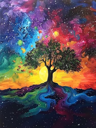 Malen Nach Zahlen Erwachsene Sternenhimmel, Malen Nach Zahlen Baum, DIY Paint by Numbers Adult Handgemalt Ölgemälde auf Leinwand Kit mit Pinseln und Acrylfarbe, Geschenk 80x110cm (Rahmenlos) 4-B-8 von KUEGDUNG