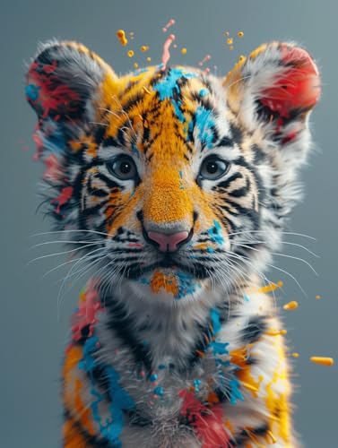 Malen Nach Zahlen Erwachsene Tiger Malen Nach Zahlen, Tier Malen Nach Zahlen ab 7 Jahre Mädchen, Malen Nach Zahlen Kinder Mit Pinseln und Acrylfarben, Deko Wohnzimmer, 70x95cm Rahmenlos B-T-6 von KUEGDUNG