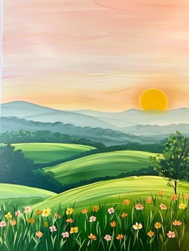 Malen Nach Zahlen Sunset, Malen Nach Zahlen Erwachsene Blume, Malen Nach Zahlen ab 9 Jahre Mädchen Mit 3-Pinseln und Acrylfarbe, Deko Wohnzimmer, Geschenke für Frauen 45x60cm (Ohne Rahmen) 5-9-A von KUEGDUNG