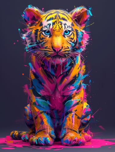 Malen Nach Zahlen Tiger, Malen Nach Zahlen Erwachsene Tier, Malen Nach Zahlen ab 9 Jahre Mädchen Mit 3-Pinseln und Acrylfarbe, Deko Wohnzimmer, Geschenke für Frauen 45x60cm (Ohne Rahmen) F-I-Y von KUEGDUNG