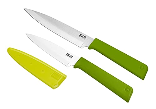 KUHN RIKON COLORI+ Classic Basic Set Rüstmesser und Allzweckmesser mit gerader Klinge und Klingenschutz, antihaftbeschichtet, Edelstahl, grün von KUHN RIKON