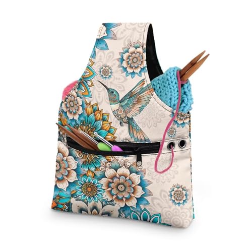 KUIFORTI Kolibri-Lotus-Garnbeutel zum Stricken, Reisen, Stricken, Garn, Aufbewahrungstasche, Organizer, leere Garntasche, tragbare Häkeltasche, kleine Projekttasche für Zubehör von KUIFORTI