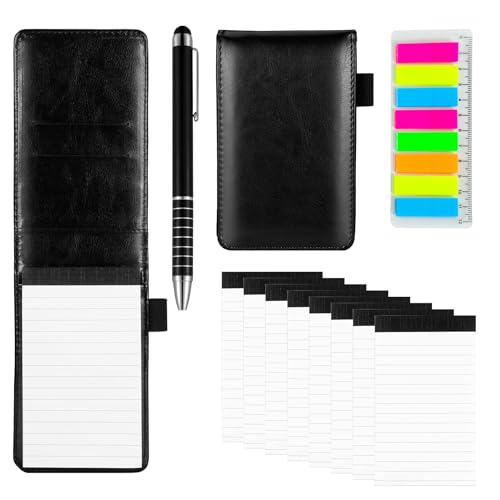 KUIZHEN Mini Notizblock A7 Set, 12 Stück Mini Notizbuch mit 10 Ersatzblöcke Mini Pocket Notizbuch Schwarz PU Leather Notebook Replacement Notepads für AktivitäTen im Freien von KUIZHEN