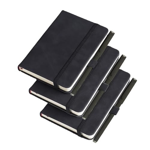 KUIZHEN Notizbuch A6, 3 Stück Notizbücher Set Notizblock Klein Mini Notizblock Set mit 3 Gelstiften Pocket Notebook geeignet für Büro und Schule Schwarz 9.6 cm x 14.5 cm von KUIZHEN