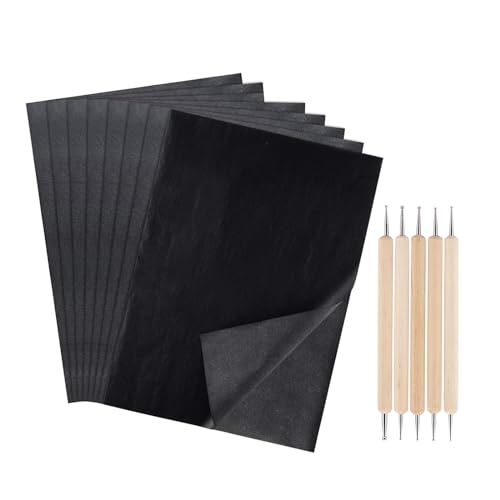 Kohlepapier, 200 Blatt Transferpapier A4 Carbon Papier Pauspapier Schwarz Durchschlagpapier mit 5 Stck Prgestift Set Durchschlagpapier für Holz Papier Segeltuch Keramik von KUIZHEN