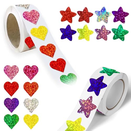 Stern Aufkleber, 1000 Stück Glitzer Sticker Reflektierende Sternaufkleber Liebe Aufkleber Selbstklebend Aufkleber Rolle Für DIY Scrapbooking Karten Dekoration 8 Farben von KUIZHEN