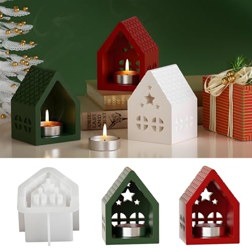 Silikonformen Gießformen Häuser 3D Gießformen Silikon Haus Weihnachten Silikonform Kerzenhalter Gipsformen zum Gießen Silikonform Haus für DIY Weihnachten Handwerk von KUKKUME