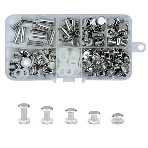 KUKUJIWA 80 Sets Chicago Buchschrauben Edelstahl M5*4/6/8/10/15mm, Silber Schraubnieten Kit für Leder, Taschen, Bücher, Gürtel, Hundeleinen, DIY Handwerk (5 Größen) von KUKUJIWA