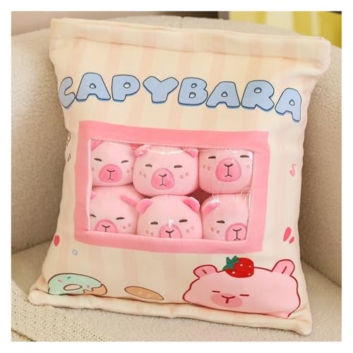 KUKUShining Gefülltes Snackkissen Aus Plüsch, Weiches KawaiiKissen, Tasche, Abnehmbares Stofftierspielzeug, Kreative Geschenke for Mädchen, KinderzimmerDekoration(Lcapybarapink) von KUKUShining