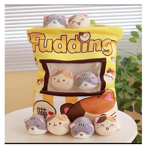 KUKUShining Gefülltes Snackkissen Aus Plüsch, Weiches KawaiiKissen, Tasche, Abnehmbares Stofftierspielzeug, Kreative Geschenke for Mädchen, KinderzimmerDekoration(YellowCat) von KUKUShining