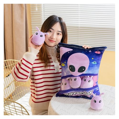 KUKUShining Gefülltes Snackkissen Aus Plüsch, Weiches KawaiiKissen, Tasche, Abnehmbares Stofftierspielzeug, Kreative Geschenke for Mädchen, KinderzimmerDekoration(AlienPurple) von KUKUShining