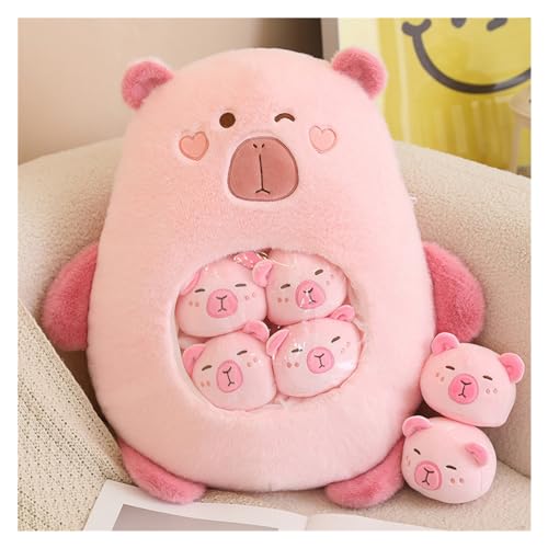 KUKUShining Gefülltes Snackkissen Aus Plüsch, Weiches KawaiiKissen, Tasche, Abnehmbares Stofftierspielzeug, Kreative Geschenke for Mädchen, KinderzimmerDekoration(Capibalapink) von KUKUShining