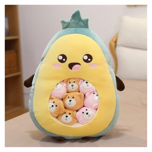 KUKUShining Gefülltes Snackkissen Aus Plüsch, Weiches KawaiiKissen, Tasche, Abnehmbares Stofftierspielzeug, Kreative Geschenke for Mädchen, KinderzimmerDekoration(Happyavocado) von KUKUShining