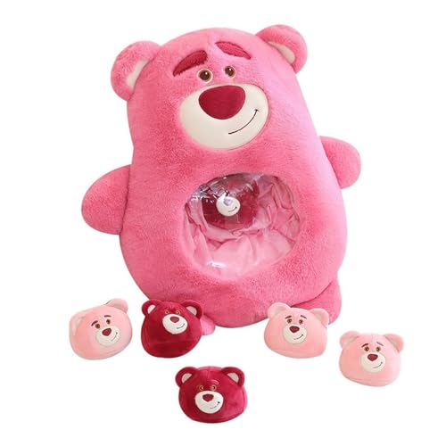 KUKUShining Gefülltes Snackkissen Aus Plüsch, Weiches KawaiiKissen, Tasche, Abnehmbares Stofftierspielzeug, Kreative Geschenke for Mädchen, KinderzimmerDekoration(PinkBear) von KUKUShining