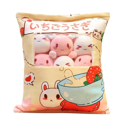 KUKUShining Gefülltes Snackkissen Aus Plüsch, Weiches KawaiiKissen, Tasche, Abnehmbares Stofftierspielzeug, Kreative Geschenke for Mädchen, KinderzimmerDekoration(Radishrabbit) von KUKUShining