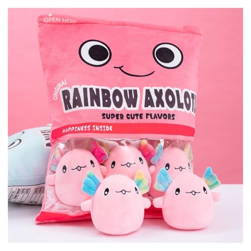 KUKUShining Gefülltes Snackkissen Aus Plüsch, Weiches KawaiiKissen, Tasche, Abnehmbares Stofftierspielzeug, Kreative Geschenke for Mädchen, KinderzimmerDekoration(Salamanderpink) von KUKUShining