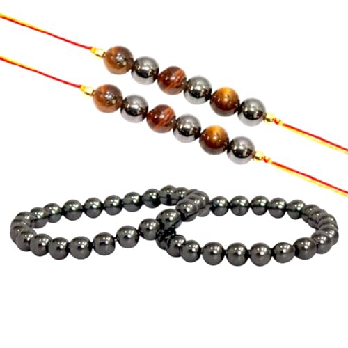 KULIA® Designer-Rakhi für Brüder indisches Armband-Set mehrere Perlen Reiki-Kristallarmband Faden rundes Armband Reiki-Kristallsteine Rakhi-Armband Rakhi-Set Pooja Thali Dekoration Frauengeschenke von KULIA