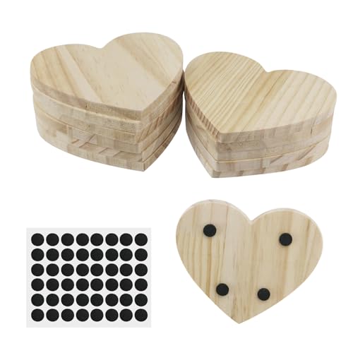 KUMGROT 12 Stück unlackierte Holzuntersetzer Herzform Holzscheiben Rohlinge Großpackung mit Fußpolstern Holzuntersetzer mit Anti-Rutsch für Hochzeitsdekoration DIY Architekturmodelle Zeichnung Malerei von KUMGROT