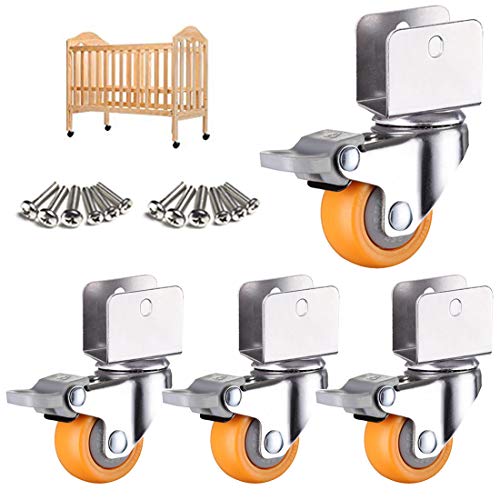 KUNFENG Schwenkbare Lenkrollen Trolley, 2 Zoll 50 mm Lenkrollen, Babybettrollen, U-Klemme Oben, 360 ° drehbare Universalrolle, 4 Stück, Gelb von KUNFENG