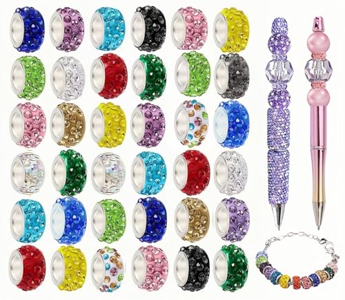 Perlen für Stifte, großes Loch, Abstandshalter, Strass, für Perlstifte, Großpackung, 75 Stück, 12 mm, ausgefallene Diamant-Glitzer, Kristallperlen für Schmuck- und Armbandherstellung von KUNHEHO