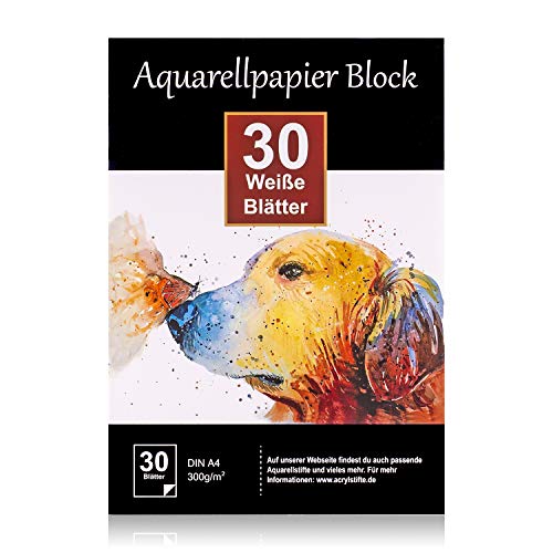 KUNSTIFY Aquarellpapier A4-30 Blätter Aquarellblock - 300g/m² dickes Aquarellpapier - Acrylpapier oder Watercolor Paper für Aquarellfarben (DIN A4-30 Blatt) von KUNSTIFY