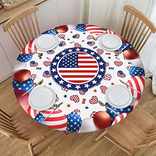 KUOAICY Runde Tischdecke mit amerikanischer Flagge, elastisch, waschbar, wiederverwendbar, elastischer Rand, Tischdecken für Küche, Esszimmer, Party, 40–44 von KUOAICY